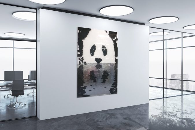 Blank wall in office interior. Performance and presentation concept. Mock up. 3D Rendering